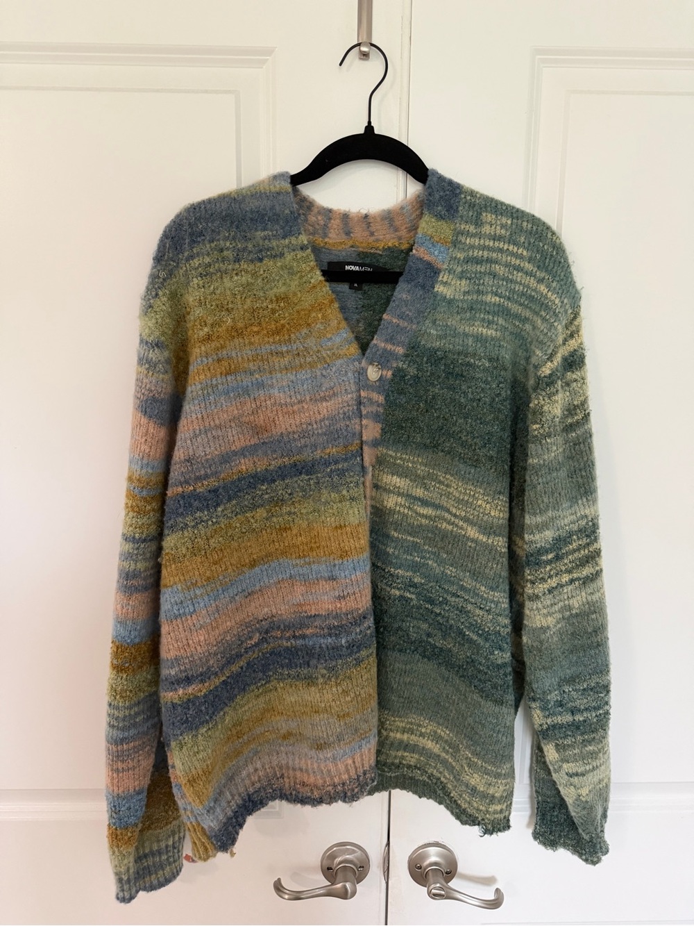 Fashion Nova Marled Striped Cardigan in Green, Blue & Mustard